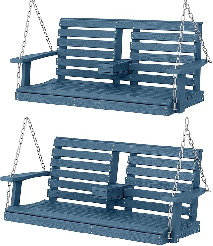 KINGYES Outdoor Hanging Porch Swing Set of 2, 2 Seat Patio Swing Recliner by KINGYES