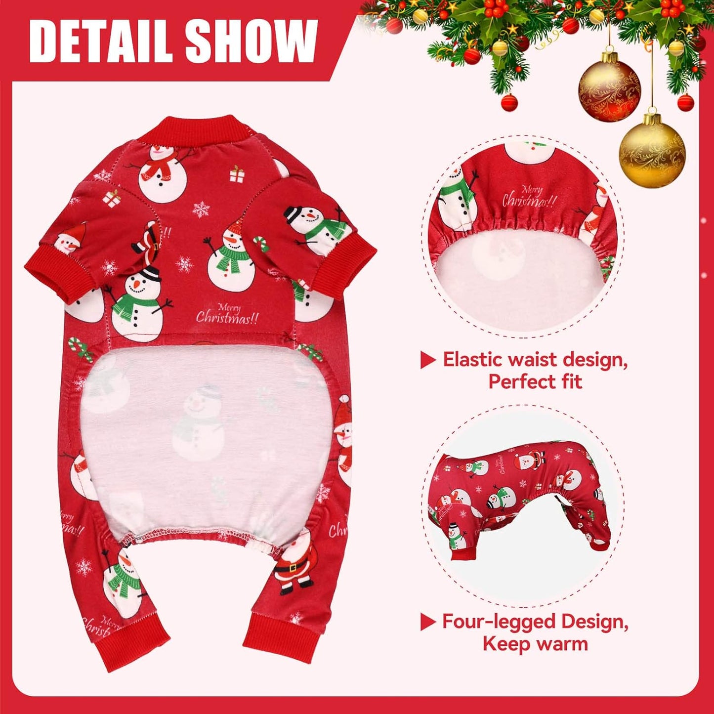Dog Christmas Pajamas Snowman Pet Clothes Costumes Pjs Stretchy Funny Pet Costumes Outfit Dog Pajamas for Medium Dogs(M)
