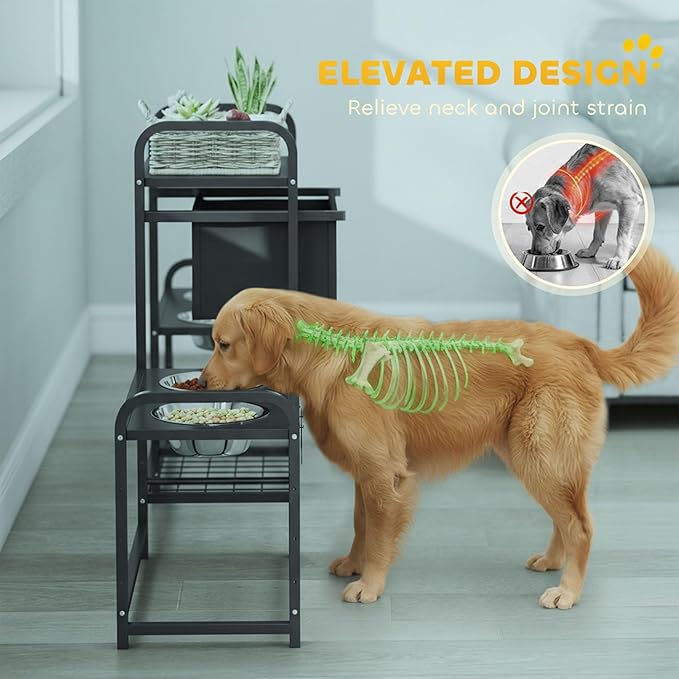 PawHut Dog Bowl Stand with 2 Feeding Stations, 3 Adjustable Heights, Elevated - Image 5
