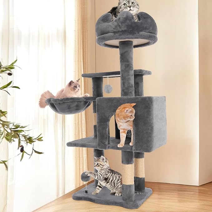 Cat Tree Tower with Metal Frame Hammock, Cat Towers with Scratching Post - Image 8