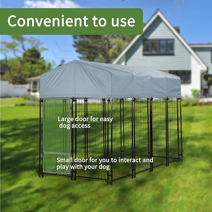Dog Kennel Outside with Roof, Heavty Duty Welded Dog Crate Playpen with - Image 5