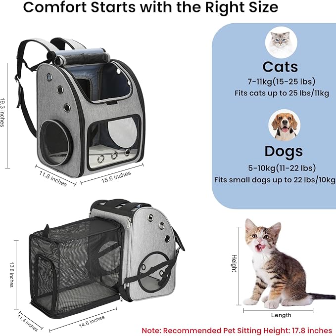 Expandable Pet Carrier Backpack, Airline Approved Cat & Dog Backpack Carrier - Image 2