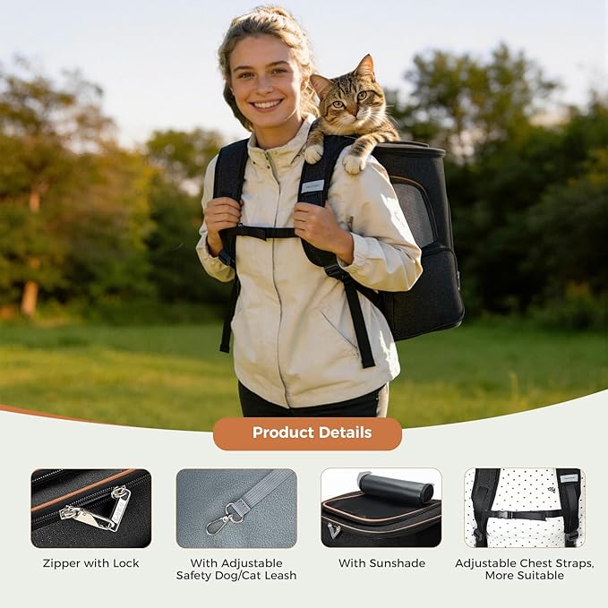 Lekereise Large Cat Backpack Carrier Expandable Pet Carrier Backpack - Image 5