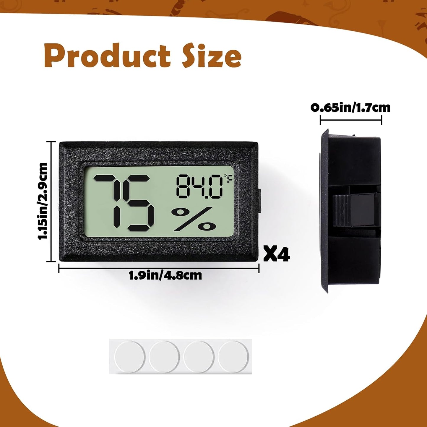 Reptile Thermometer and Humidity Gauge,4PCS Digital Adhesive Reptile Hydrometer Thermomete Tank Accessories Pet Supplies for Tortoise Habitat,Chameleon Cage,Iguana,Tree Frog Terrarium