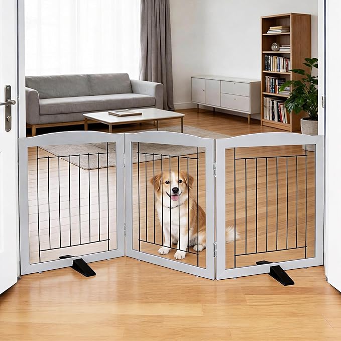 ZJSF Freestanding Dog Fence Indoor, Foldable Dog Gate by ZJSF