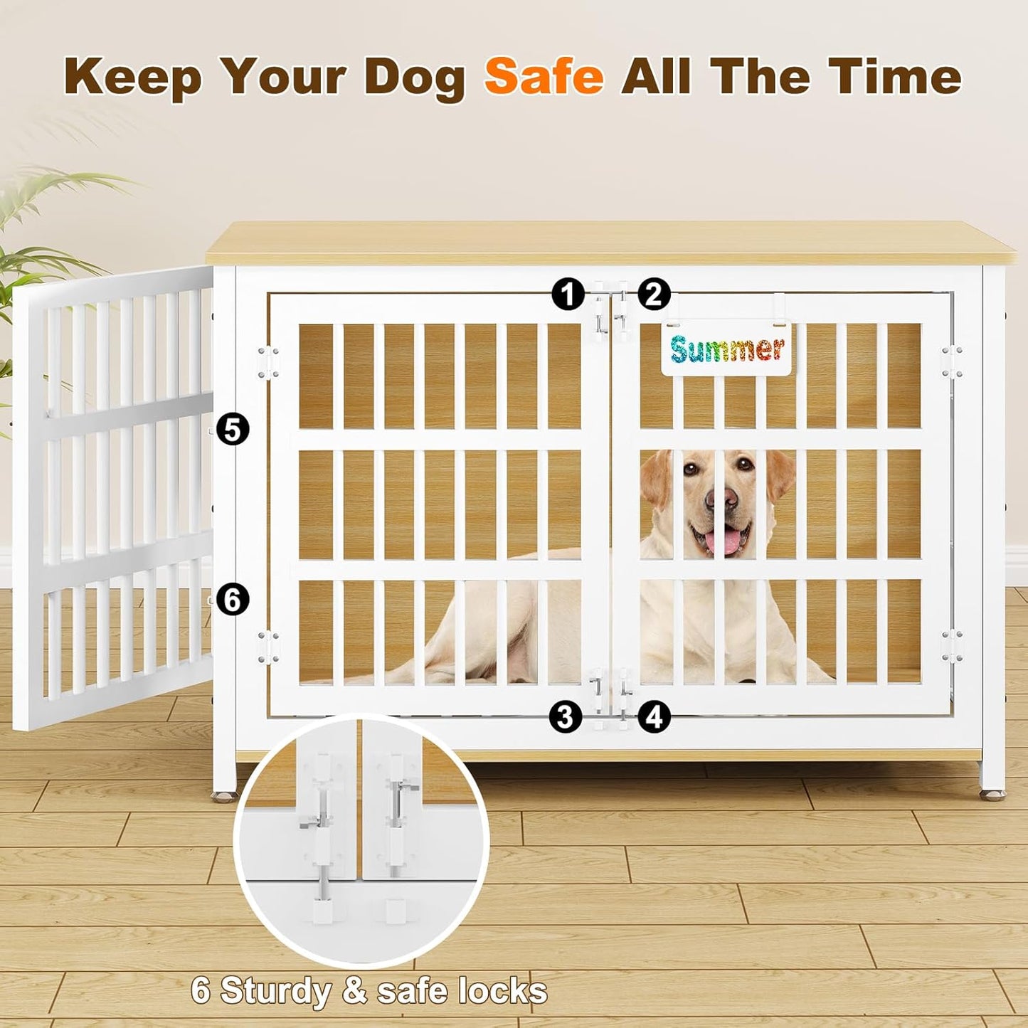 EasyCom Heavy Duty Dog Kennel Indoor with Name Tag, XL Dog Crate Furniturefor Large and Medium Dogs, Double-Doors Sturdy Dog Cage for Anxiety Dog, Decorate House as TV Stand, End Table, Bedside Table