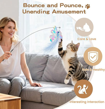 Pawaboo Feather Teaser Cat Toy, Interactive Feather Wands Cats Toy Flying - Image 5