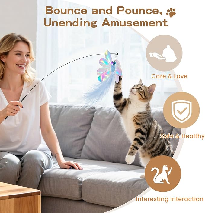 Pawaboo Feather Teaser Cat Toy, Interactive Feather Wands Cats Toy Flying - Image 5