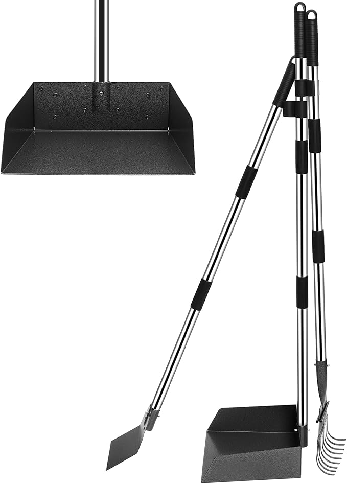 Niubya Pooper Scooper for Dogs, Metal Poop Scooper Tray and Rake Set by Niubya