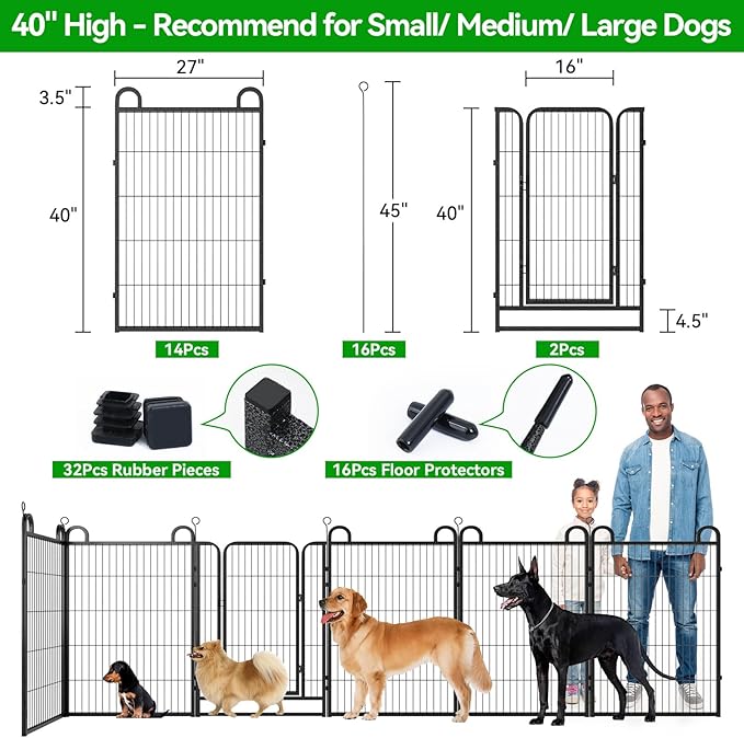Dog Playpen Outdoor 16 Piece Panels Heavy Duty Dog Fence 40" Height Anti-Rust - Image 4