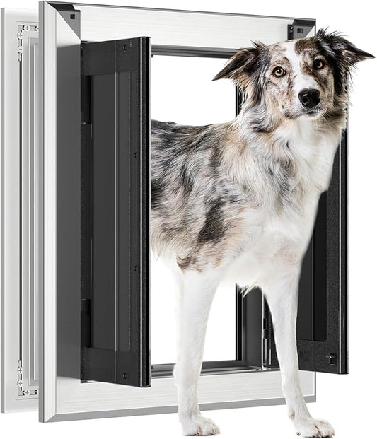 Aluminum French Large Dog Door, Strong Double Magnetic Flaps, by LEADSTOTHETOP