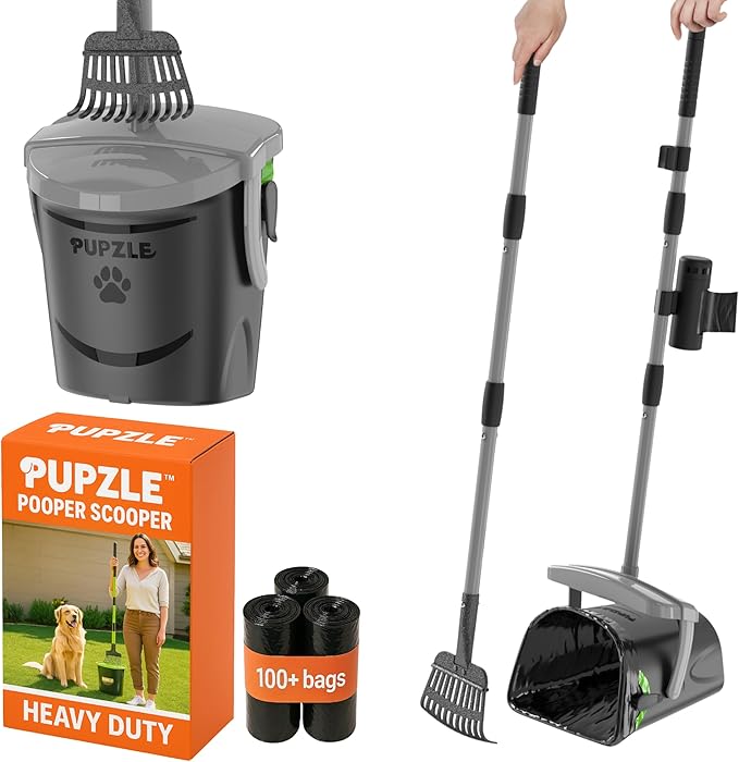 Pupzle Dog Pooper Scooper with Bag Attachment, Dog Poop Scoop by Pupzle