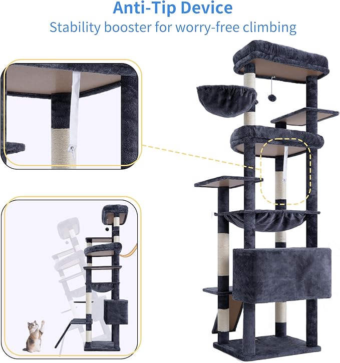 Heybly Tall Cat Tree for Large Cat, 80-inch Multi-Level Cat Tower for Indoor - Image 6