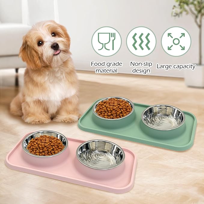 BNOSDM 2 Pcs Double Dog Food Bowls, Stainless Steel Small Dog Food and Water - Image 6