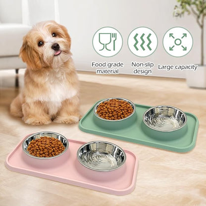 BNOSDM 2 Pcs Double Dog Food Bowls, Stainless Steel Small Dog Food and Water - Image 6