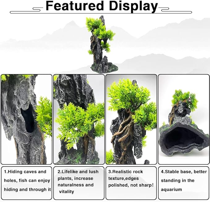 Aquarium Mountain View Stone Ornament Tree Rock Cave - Image 3