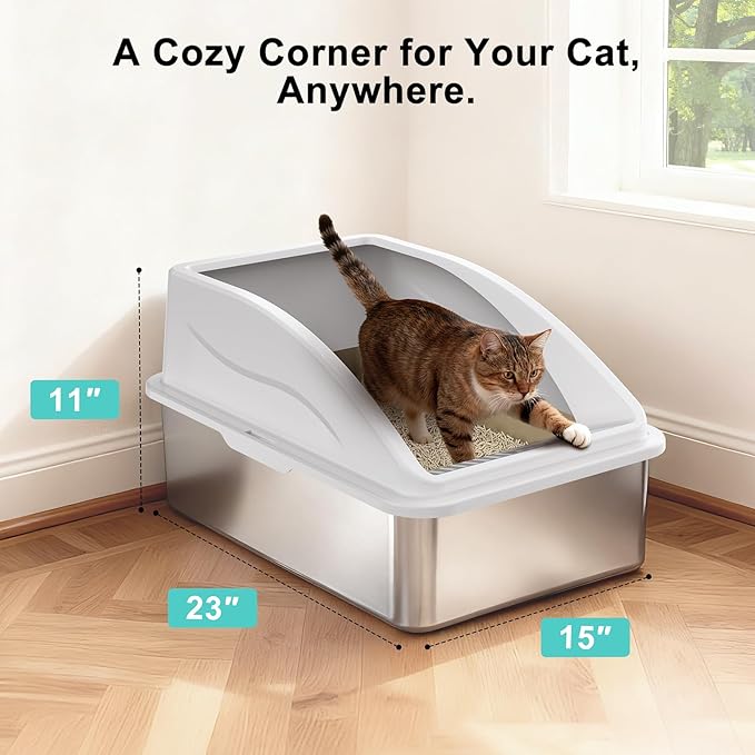 2 Pack Stainless Steel Litter Box | XL Enclosed Cat Litter Boxes - Image 6