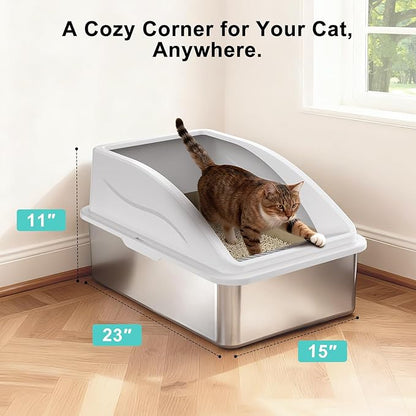 2 Pack Stainless Steel Litter Box | XL Enclosed Cat Litter Boxes - Image 6