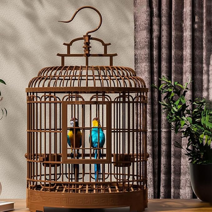 Large Portable Bird Cage Villa for Parrots, Retro Plastic Bird Carrier Travel - Image 6