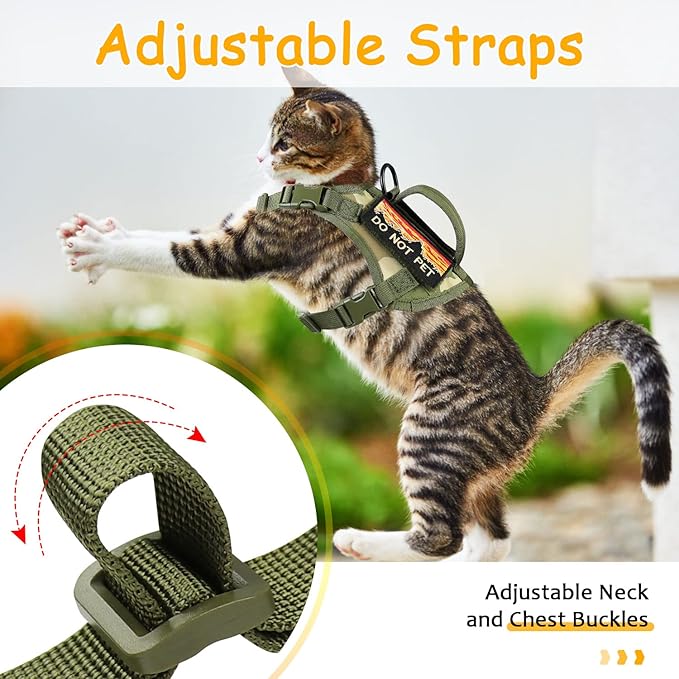 Tactical Cat Harness for Walking, Adjustable Escape Proof Pet Vest for Large Cat - Image 4