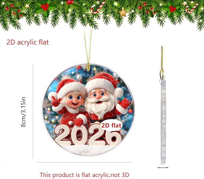9 Pcs Christmas Tree Decorations 2026 Merry Christmas Santa Claus Hanging - Image 5