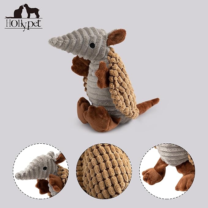 Hollypet Plush Dog Squeaky Toy Stuffed Armadillo Animal Pet Puppy Chew Toys - Image 3