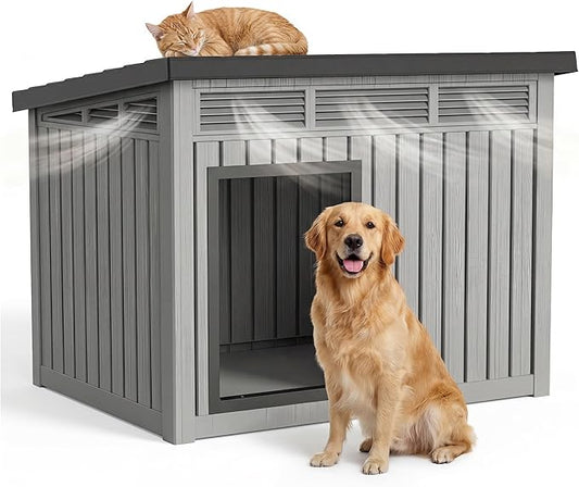 DRATO Large Dog House, Weatherproof Resin Large Dog House Outdoor by DRATOprovidesawarmandcozy