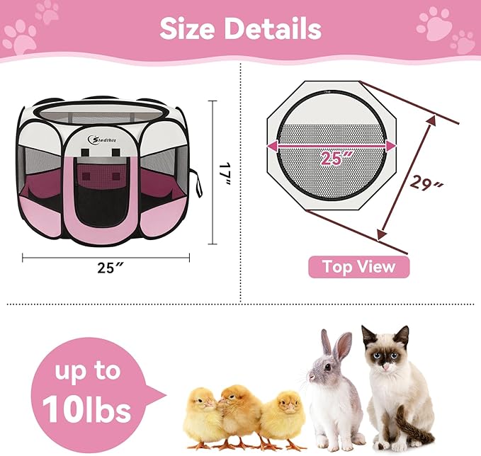Siedihit Pink Dog Cat Playpen, Puppy Pet Playpen Indoor - Image 7