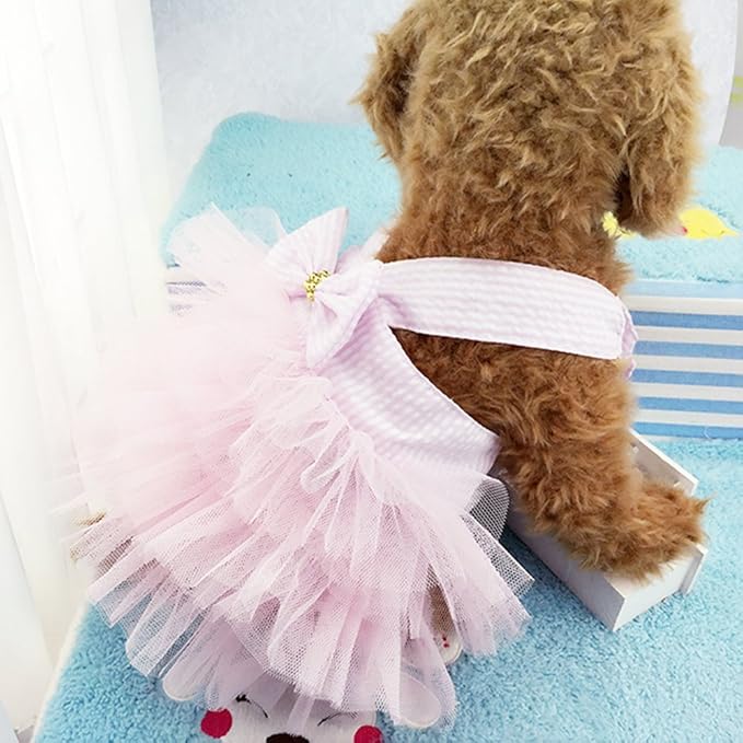 Dog Dresses, Fashion Pet Dog Clothes, Striped Mesh Puppy Dogs Princess Dresses - Image 6