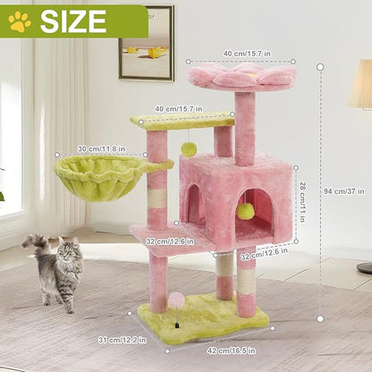Cat Tree Tower with Metal Frame Hammock, Cat Towers with Scratching Post - Image 3