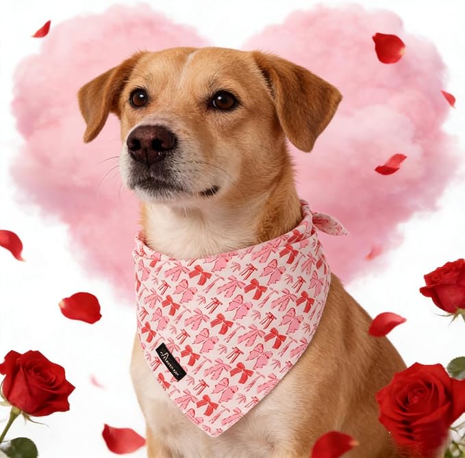 ARING PET Girl Dog Bandana, Cute Pink Bow Pet Bandanas Scarf Triangle Bibs - Image 2
