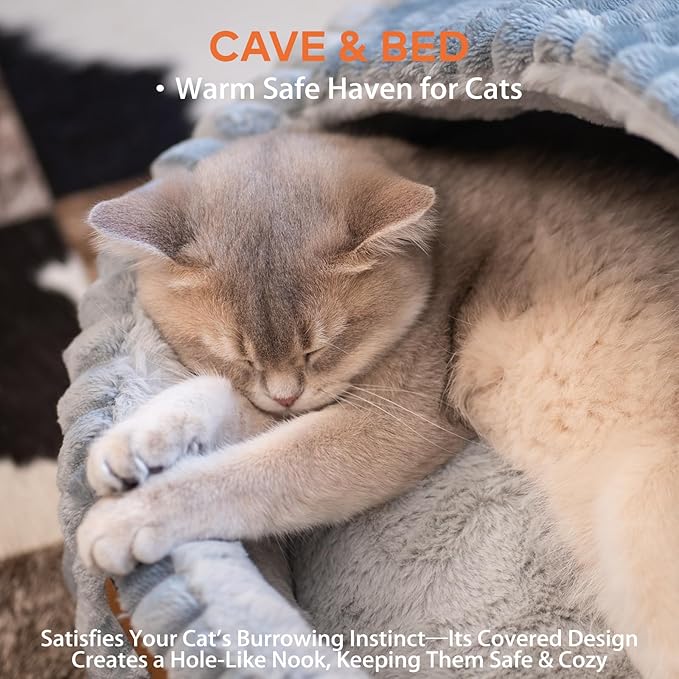 CHEERPALS Cat Cave Bed for Indoor Cats, Washable Covered Cat Bed Hooded Kitty - Image 2