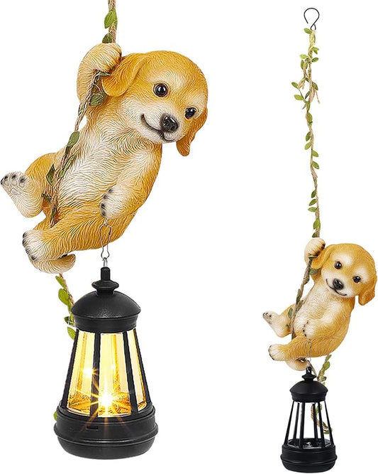Solar Hanging Dog Statue, Outdoor Resin Golden Retriever Dog Figurine by ZaaYee
