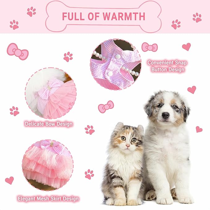 Dog Dresses, Fashion Pet Dog Clothes, Striped Mesh Puppy Dogs Princess Dresses - Image 3