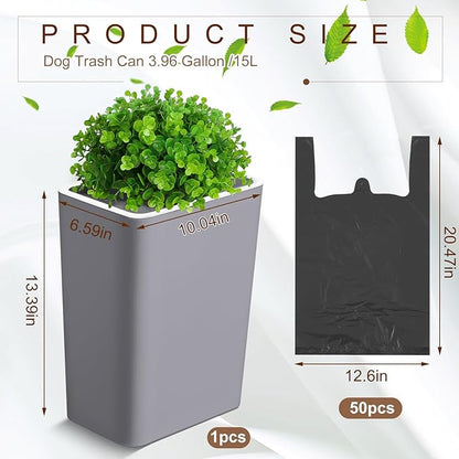 Jingmore Dog Poop Trash Can Outside 3.96 Gal/15 L Plant Styled Dog Waste Trash - Image 2