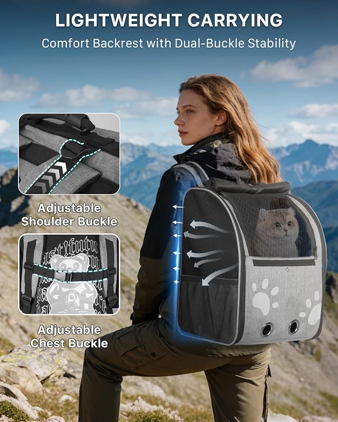 Cat Backpack Carrier with Comfort Handle, Ventilated Cat Backpack with - Image 2