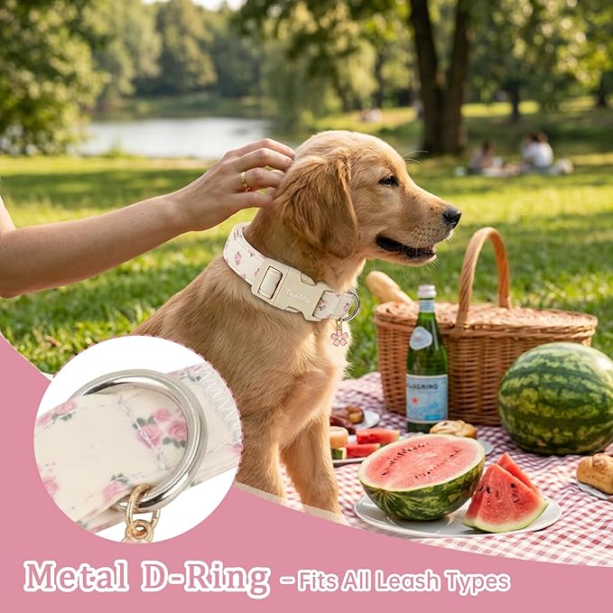 Floral Dog Collar, Spring Summer Pink Flower Pet Collar, Cute Cotton Puppy - Image 4