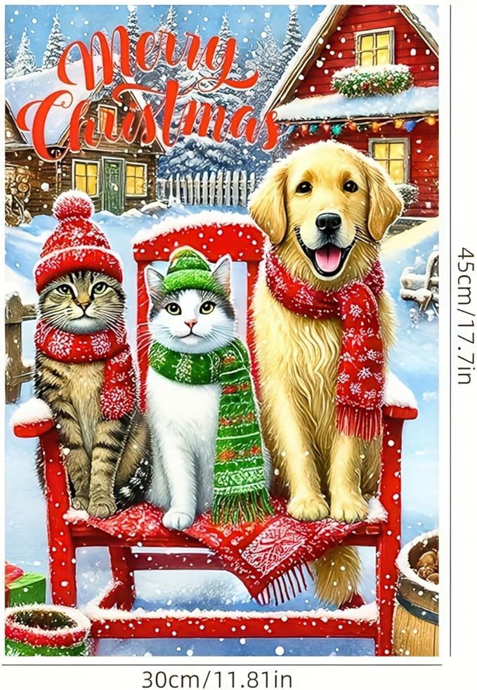 Merry Christmas Garden Flag 12x18 Double Sided Winter Cats and Dog Garden Flag - Image 6