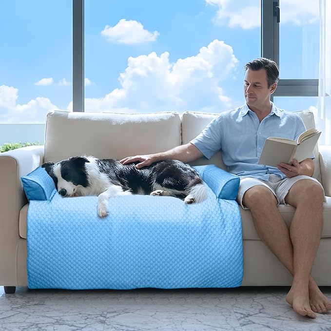 GGIB Cooling Dog Bed Mat with Bolster Pillow Washable Dog Couch Cover - Image 2
