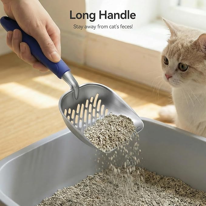 Cat Litter Scoop, Large Long Handle Kitty Metal Scooper, Heavy Duty Aluminum - Image 3