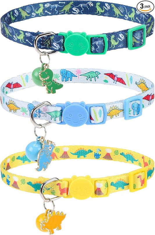 Breakaway Cat Collars with Bell & Cute Pendants, 3 Pack Safety Buckle Kitten by VKPETFR