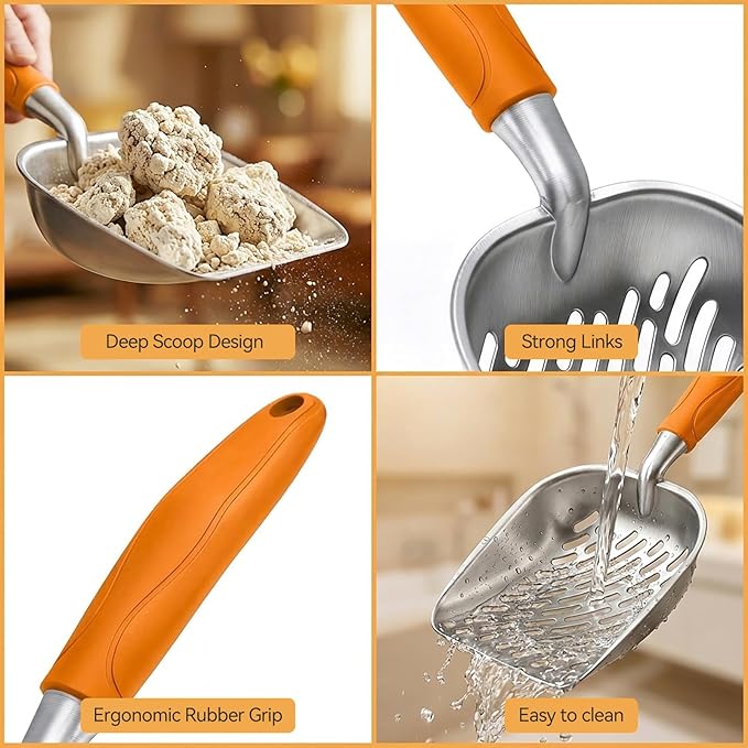 Cat Litter Scoop, Large Long Handle Kitty Metal Scooper, Heavy Duty Aluminum - Image 7