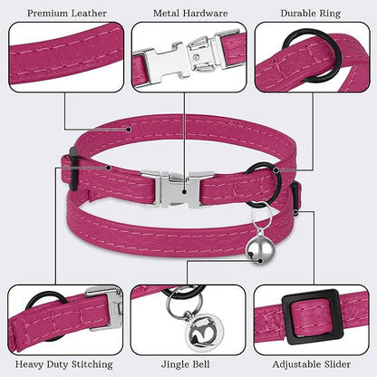 Leather Cat Collar with Buckle and Removable Bell - Image 5