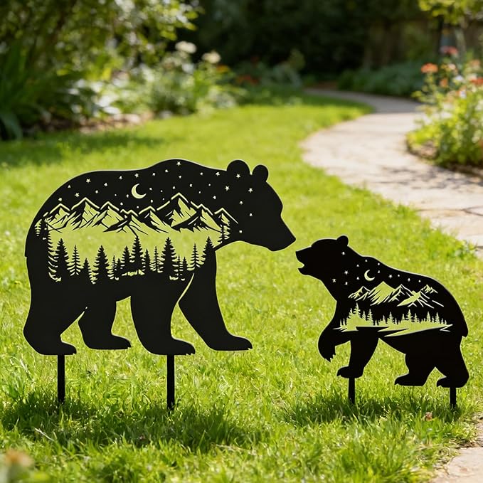 Rngmsi Black Bear Metal Garden Stakes Decor, Bear Gifts - Image 5