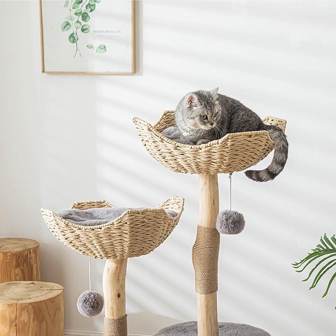 Modern Cat Tree for Indoor Cats Large Adult, 46.5" Tall Wooden Cat Tower for - Image 5