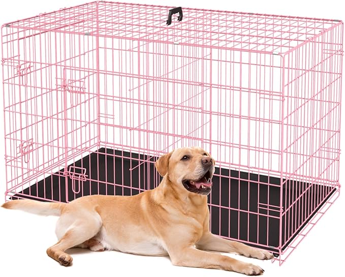BestPet | Dog Crate | 36" | Pink | Foldable Metal Kennel by BestPet