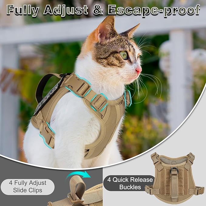 Tactical Cat Harness for Walking, Adjustable Escape Proof Pet Vest for Large Cat - Image 4
