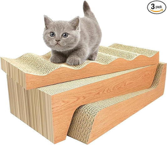Cat Scratch Pad with Catnip, 3 Packs Corrugated Cardboards Cat Scratcher Pads by RUMUUKE