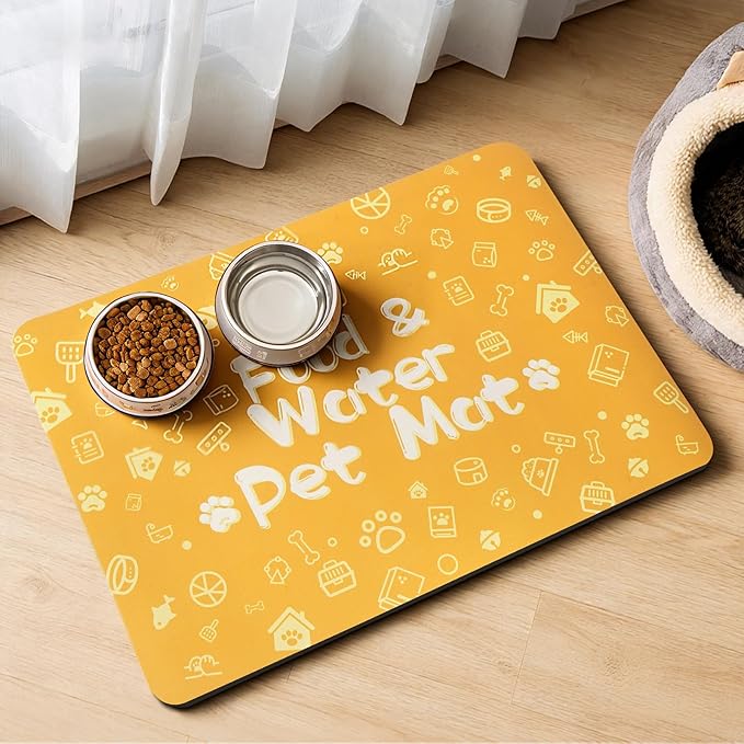 Pet Feeding Mat, Dog Cat Mat for Food and Water, Dog Bowl Waterproof Placemat by Kurcnis