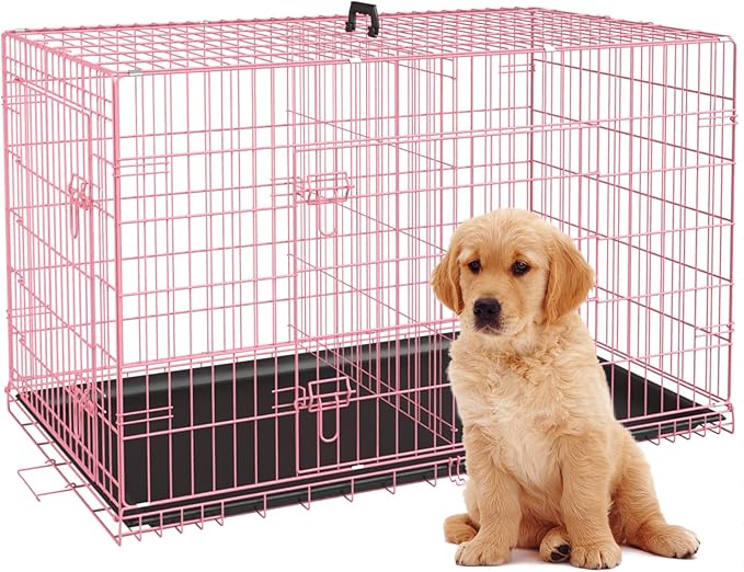 BestPet | Dog Crate | 24" | Pink | Foldable Metal Kennel by BestPet
